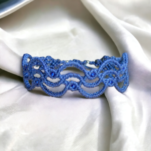 Macrame βραχιόλι μπλε με κυματιστό σχήμα και τσέχικες χάντρες - κορδόνια, χάντρες, boho, χεριού, αυξομειούμενα - 3