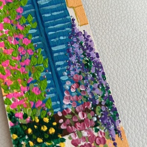 Σελιδοδείκτης ξύλινος 18* 5 cm ζωγραφισμένος στο χέρι - παράθυρο με λουλούδια - ζωγραφισμένα στο χέρι, δασκάλα, στολίδια - 2