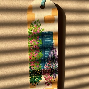 Σελιδοδείκτης ξύλινος 18* 5 cm ζωγραφισμένος στο χέρι - παράθυρο με λουλούδια - ζωγραφισμένα στο χέρι, δασκάλα, στολίδια - 4