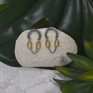 Σκουλαρίκια κρεμαστά με πέταλο κ αλυσίδα - ορείχαλκος, μακριά, ατσάλι, καρφάκι - 2