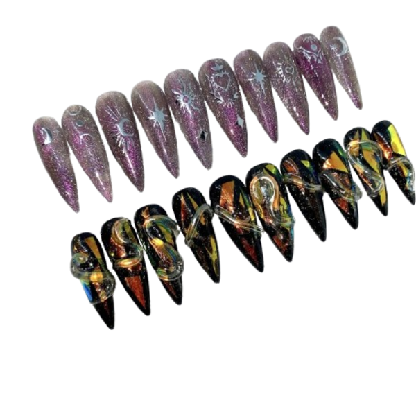 RTS - Press On Nails Long Stiletto - Size Small - DUO 1- Ready To Ship - μακιγιάζ και νύχια