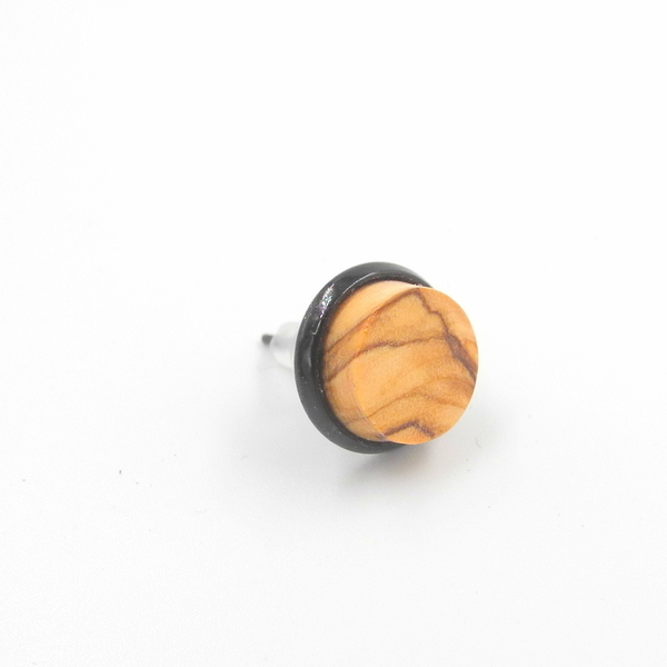 Σκουλαρίκι ανδρικό αυτιού χειροποίητο μοναδικό απο ξύλο ελιάς_026 , Ø 0,9 εκ. - ξύλο, minimal, καρφωτά