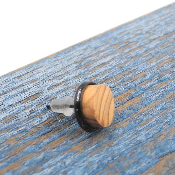 Σκουλαρίκι ανδρικό αυτιού χειροποίητο μοναδικό απο ξύλο ελιάς_028 , Ø 0,9 εκ. - ξύλο, minimal, καρφωτά - 3
