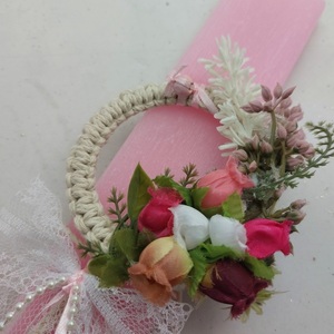 Λαμπάδα αρωματικη σαγρε 25εκ με στεφάνι λουλουδιων - κορίτσι, λουλούδια, λαμπάδες, για ενήλικες - 3