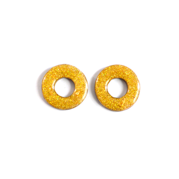 Μεγάλα σκουλαρίκια "donuts" σε χρυσό χρώμα - γυαλί, γκλίτερ, πηλός, ατσάλι