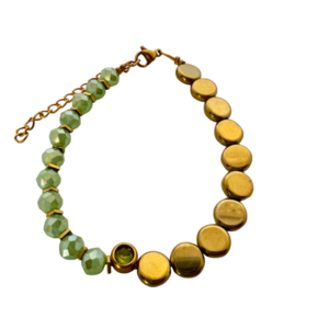 Βραχιόλι πράσινο - χρυσό με χρυσά ατσάλινα στοιχεία - χάντρες, ατσάλι, χεριού, φθηνά