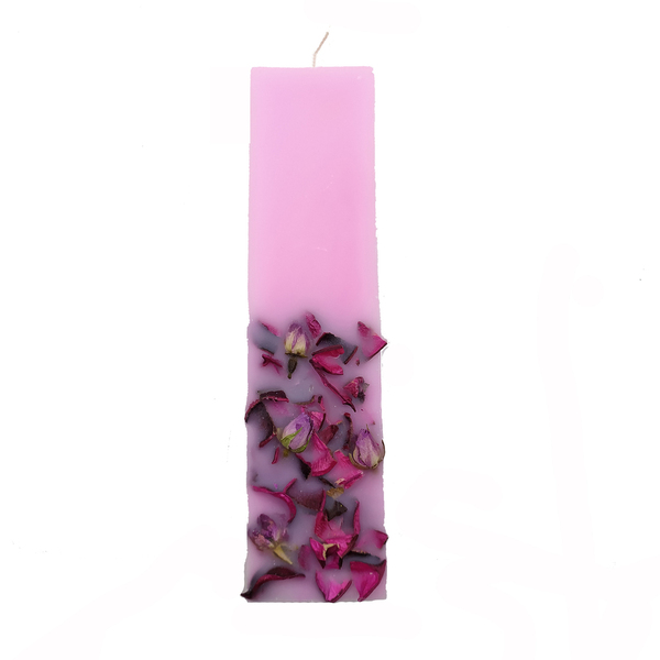 Χειροποίητη αρωματική λαμπάδα πλακέ με αποξηραμένα λουλούδια - λουλούδια, λαμπάδες, για ενήλικες, πάσχα 2022 - 2