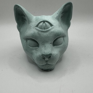 Γύψινο αγαλματίδιο σε σχήμα κεφαλιού γάτας με 3 μάτια! - γάτα, αρωματικά κεριά, wax melt liners