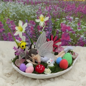 Πασχαλινή Σύνθεση με νεράιδα, διακοσμητικά, λουλούδια, λαγουδάκι επάνω σε κεραμικό φύλλο - νεράιδα, διακοσμητικά, πασχαλινά αυγά διακοσμητικά, πασχαλινά δώρα - 2