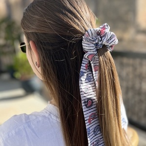 Paisley stripes scarf scrunchie - ύφασμα, για τα μαλλιά, λαστιχάκια μαλλιών - 2