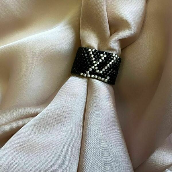 Miyuki Δαχτυλίδι - Louis Vuitton Μαύρο/Ασημί | The Gem Stories Jewelry - γυαλί, χάντρες