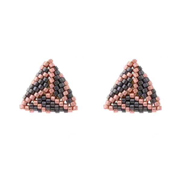 Triangle Miyuki Braided Stud Σκουλαρίκια - Ροζ-Μαύρο | The Gem Stories Jewelry - ασήμι, γυαλί, χάντρες, μικρά