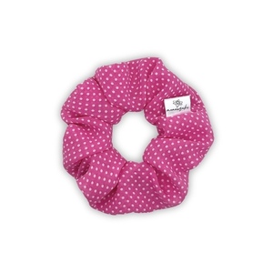 Pink polka regular scrunchie - ύφασμα, πουά, για τα μαλλιά, λαστιχάκια μαλλιών