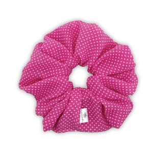 Pink polka XL scrunchie - ύφασμα, πουά, για τα μαλλιά, λαστιχάκια μαλλιών
