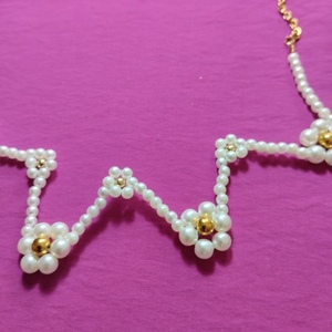 Necklace stainless steel perles!!!!!!! - γυαλί, χάντρες, λουλούδι, ατσάλι, πέρλες - 4