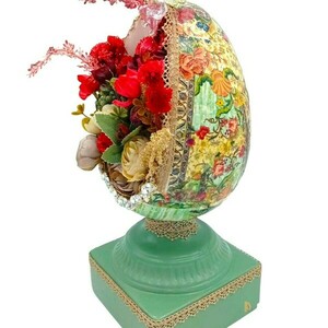 Χειροποίητο Μεγαλο Κεραμικό Αυγό Με Υφασμάτινα Κ Αποξηραμένα Λουλούδια! - διακοσμητικά - 2