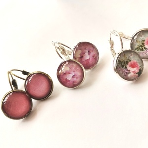 Σκουλαρίκια με γυάλινο στοιχείο, Vintage pink - γυαλί, ορείχαλκος - 2