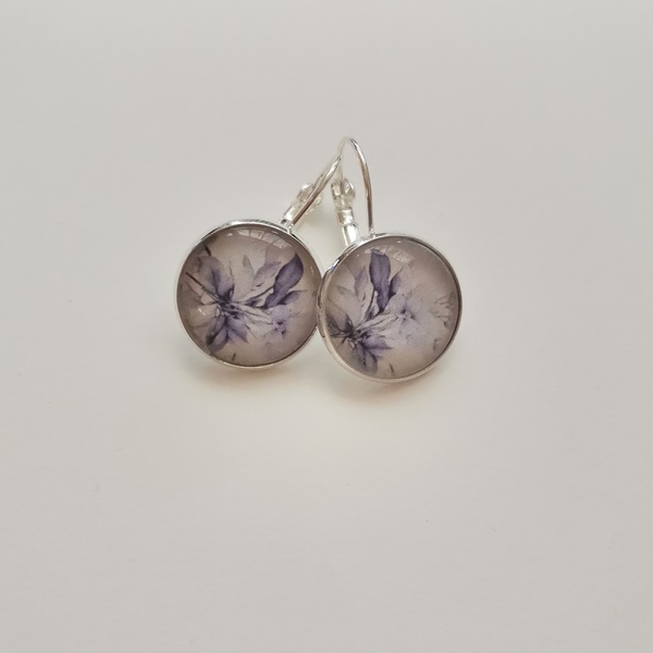 Σκουλαρίκια με γυάλινο στοιχείο, violet - γυαλί, ορείχαλκος, λουλούδι - 3