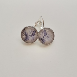 Σκουλαρίκια με γυάλινο στοιχείο, violet - γυαλί, ορείχαλκος, λουλούδι - 3