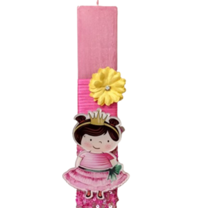 Λαμπάδα μικρή πριγκίπισσα - μαγνητάκι διακοσμημένη με διάφορες κορδέλες, πούλιες και λουλουδάκι - κορίτσι, λαμπάδες, για παιδιά, πριγκίπισσες - 3