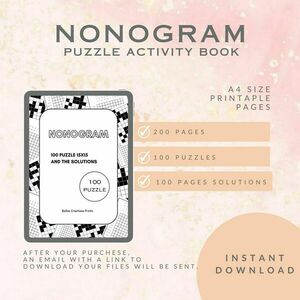 Nonograms Εκτυπώσιμο βιβλίο με μαθηματικούς γρίφους σε Α4 - σχέδια ζωγραφικής, φύλλα εργασίας - 2