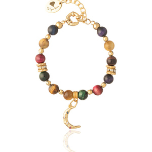 Βραχιόλι Μάτι Τίγρη Πολύχρωμο με Στοιχείο της Σελήνης | The Gem Stories Jewelry - ασήμι, ημιπολύτιμες πέτρες, επιχρυσωμένα, χεριού, αυξομειούμενα