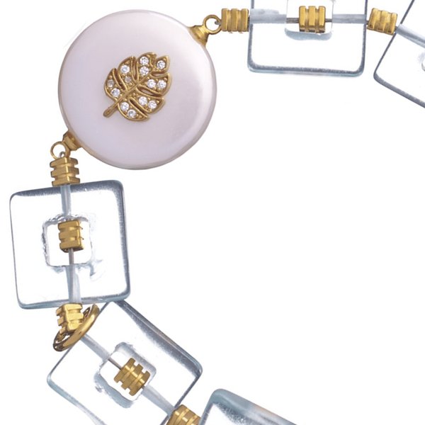 Βραχιόλι με Τετράγωνα Κρύσταλα και Στοιχεία Φύλλου| The Gem Stories Jewelry - ασήμι, επιχρυσωμένα, plexi glass, χεριού, αυξομειούμενα - 2