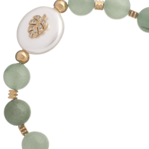 Βραχιόλι με Πράσινο Αχάτη και Μοτίβο Φύλλου| The Gem Stories Jewelry - ασήμι, ημιπολύτιμες πέτρες, επιχρυσωμένα, χεριού, αυξομειούμενα - 2