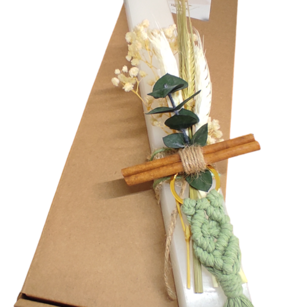 Λαμπάδα με μπρελόκ μακραμέ λευκή πλακέ 30cm σε διάφορες αποχρώσεις - κορίτσι, λουλούδια, λαμπάδες, για ενήλικες, για εφήβους - 5