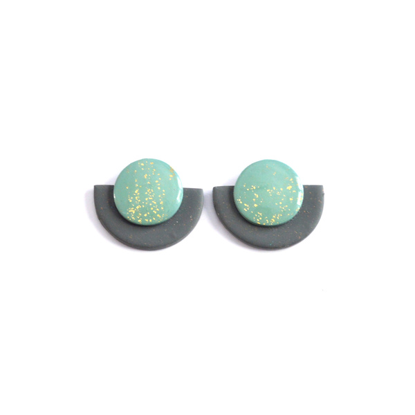 Κουμπωτά σκουλαρίκια από πηλό και γυαλί - γυαλί, πηλός, ατσάλι - 2