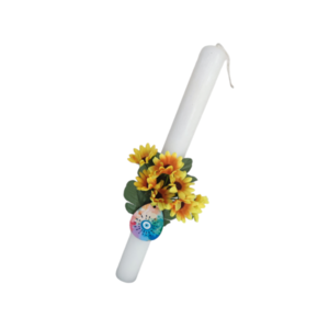 Χειροποίητη λαμπάδα αρωματική στρογγυλή με λουλούδια και ξύλινο αυγό μάτι. - κορίτσι, λουλούδια, λαμπάδες, για ενήλικες, για εφήβους - 5