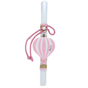 Λαμπάδα λευκή οβάλ αρωματική ( 38 εκ.) με ξύλινο αερόστατο ροζ-λευκό με όνομα - κορίτσι, λαμπάδες, για παιδιά, για μωρά, προσωποποιημένα - 4