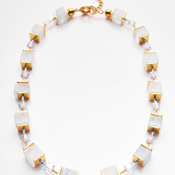 Kρυστάλλινο Kολιέ με Κύβους Ακουαμαρίνα | The Gem Stories Jewelry - ημιπολύτιμες πέτρες, επιχρυσωμένα, plexi glass, ατσάλι