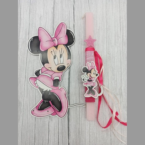 Λαμπάδα ποντίκι με ξύλινη πλάτη με ροζ αρωματικό κερί 30 cm - κορίτσι, λαμπάδες, για παιδιά, ήρωες κινουμένων σχεδίων - 2