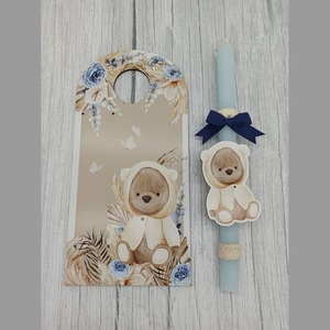 Λαμπάδα αρκουδάκι με ξύλινη πλάτη με μπλε αρωματικό κερί 30 cm - αγόρι, λαμπάδες, για παιδιά, για μωρά - 2