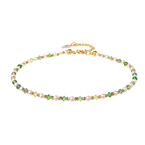 Κολιέ με Μαργαριτάρια και Κρύσταλλα σε πράσινες αποχρώσεις | The Gem Stories Jewelry - ημιπολύτιμες πέτρες, μαργαριτάρι, επιχρυσωμένα, κοντά, ατσάλι