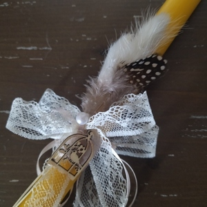 Κίτρινη λαμπάδα 22 εκατοστών με pampas - φτερό, κορίτσι, λαμπάδες, για ενήλικες, για εφήβους - 3