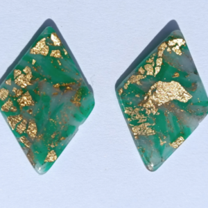 Σκουλαρίκια Ρόμβοι Emerald Marble μεγάλα 2 - μοντέρνο, πηλός, καθημερινό