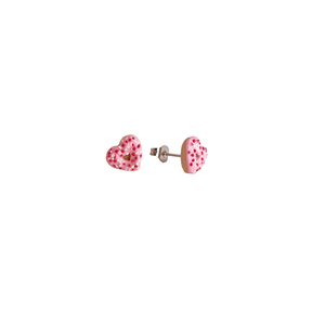 Ροζ σκουλαρίκια donut καρδιές - καρδιά, πηλός, μικρά, ατσάλι, boho - 2