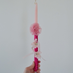 Πασχαλινή ροζ λαμπάδα ύψους 41 εκ. με κλιπς μαλλιών κερασάκια σε ροζ χρώμα - κορίτσι, λαμπάδες, για παιδιά - 3