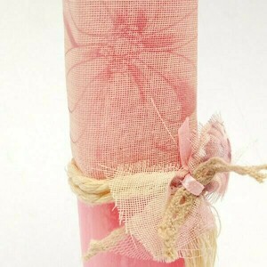 Αρωματική λαμπάδα ροζ με ύφασμα και ροζ λουλούδια 30x5x3 - κορίτσι, λουλούδια, λαμπάδες, για παιδιά, για εφήβους - 4