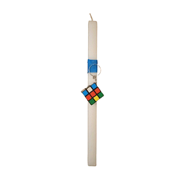 Λαμπάδα αρωμ. λευκη 30εκ. με μπρελοκ κυβο του Ρουμπικ 3εκ. (Rubik) - apois - αγόρι, λαμπάδες, για παιδιά, για εφήβους, για μωρά