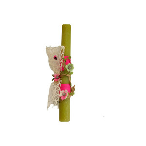 Στρογγυλή πράσινη αρωματική λαμπάδα 25 εκ με ανθάκια - κορίτσι, λουλούδια, για ενήλικες, για εφήβους