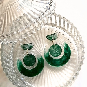 "Liquid glass" Διάφανοι πράσινοι κύκλοι από υγρό γυλί - γυαλί, χειροποίητα, ατσάλι