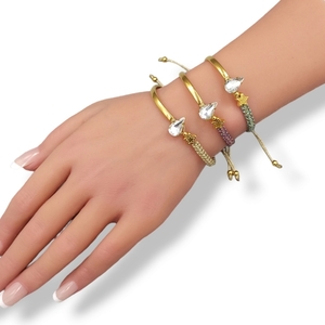 Βραχιόλι "Crystal Handcuff Bracelet" - στρας, ορείχαλκος, μακραμέ, χεριού, αυξομειούμενα - 3