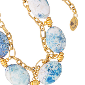 Κολιέ Βραζιλιάνικου Αχάτη με αλυσίδες σε μπλέ αποχρώσεις | The Gem Stories Jewelry - ημιπολύτιμες πέτρες, επιχρυσωμένα, ασήμι 925, κοντά, ατσάλι - 2
