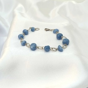 Ατσάλινο ασημί βραχιόλι με ημιπολύτιμους λίθους γαλάζιου νεφρίτη - ημιπολύτιμες πέτρες, ατσάλι, επιπλατινωμένα, χεριού, αυξομειούμενα - 3