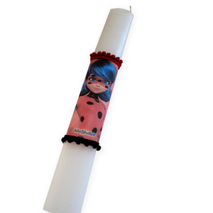 Λαμπάδα Ladybug με το όνομα του παιδιού λευκό κερί 30εκ - κορίτσι, λαμπάδες, για παιδιά, σούπερ ήρωες, προσωποποιημένα - 2