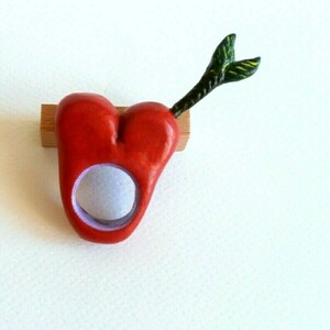 Δαχτυλίδι καρδιά βέλος μεγάλο κόκκινο από πολυμερή πηλό - πλαστικό, καρδιά, σταθερά