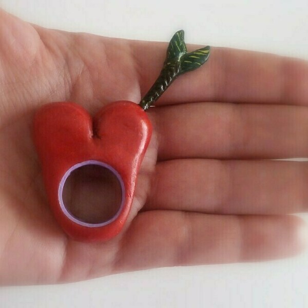 Δαχτυλίδι καρδιά βέλος μεγάλο κόκκινο από πολυμερή πηλό - πλαστικό, καρδιά, σταθερά - 2